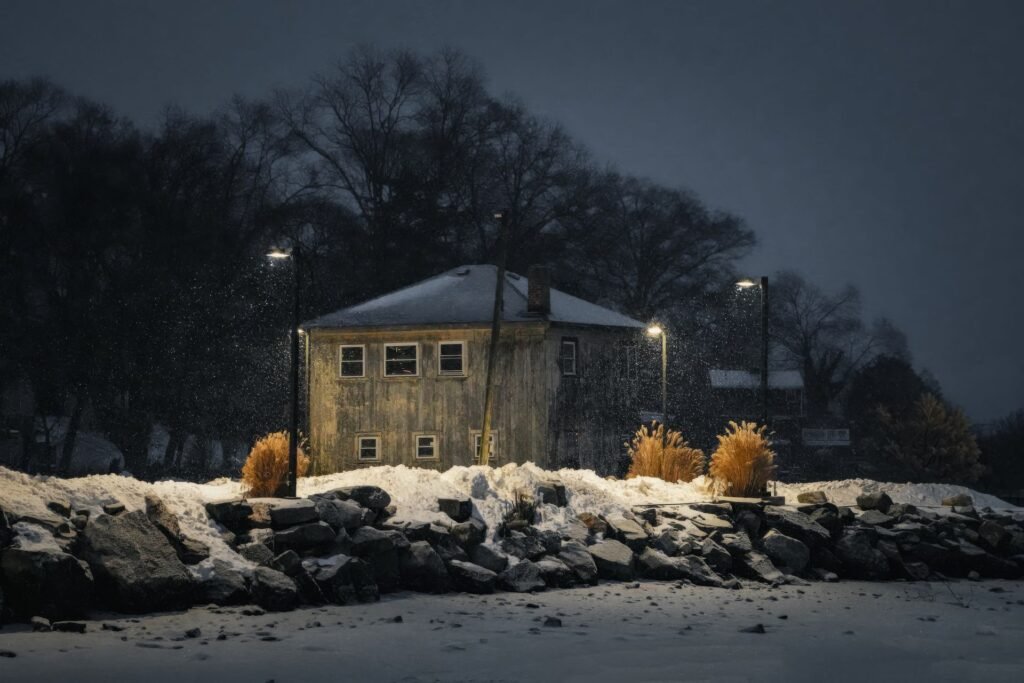 House on a snowy winter night