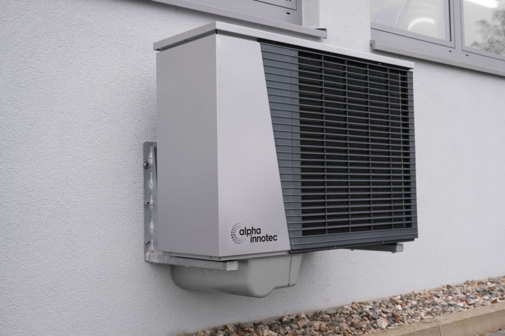 Newly installed outdoor air conditioning unit on a home exterior